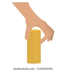 hand with pile coins money