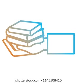 hand with pile text books