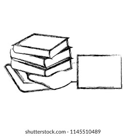 hand with pile text books