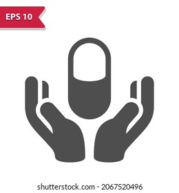 Hand With Pill Icon. Professional, pixel perfect icon optimized for both large and small resolutions. EPS 10 format. 12x size for preview.