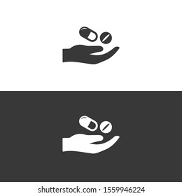 Hand and pills. Flat icon. Pharmacy and medicine vector illustration