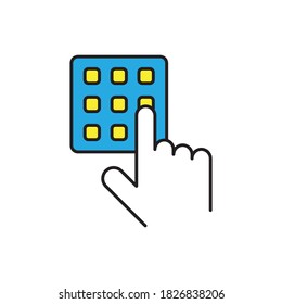 Hand and pin pad vector icon symbol isolated on white background