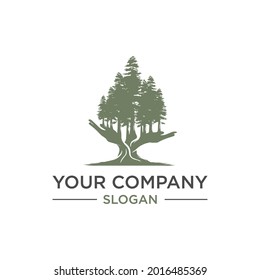 Hand And Pine Tree Logo