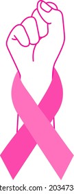 Hand with pink ribbon. Fight against breast cancer concept. Breast cancer awareness month banner. design for poster, banner.