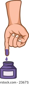 Hand with Pinkie finger dipped in ink or tint with blue color, as a sign has voted.