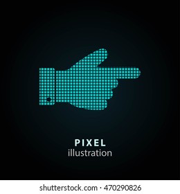Hand - pixel icon. Vector Illustration. Design logo element. Isolated on black background. It is easy to change to any color.