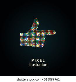 Hand - pixel icon. Vector Illustration. Design logo element. Isolated on black background. It is easy to change to any color.