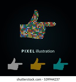 Hand - pixel icon. Vector Illustration. Design logo element. Isolated on black background.