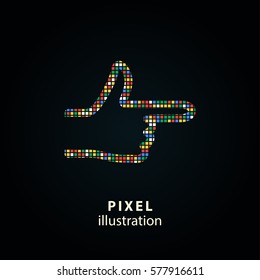 Hand - pixel icon. Vector Illustration. Design logo element. Isolated on black background. It is easy to change to any color.