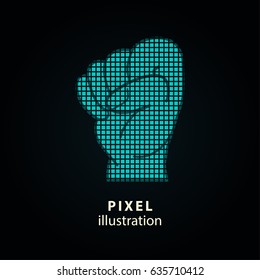 Hand - pixel icon. Vector Illustration. Design logo element. Isolated on black background. It is easy to change to any color.