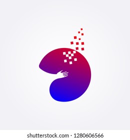 Hand with pixels logo design  templates, vector logo for business corporate, elements, illustration
