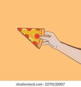 hand pizza delicous cartoon vector