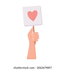 hand with placard heart printed