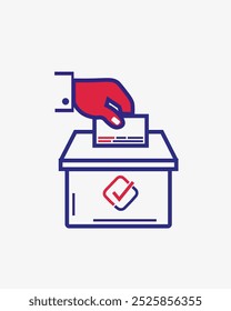 A hand placing a ballot in a box, symbolizing voting. Government voting and election process symbols


