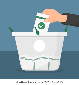 Mano colocando la boleta en la caja, el voto y las papeletas, elección presidencial