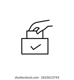 Colocación de la mano de la boleta en la caja de votación Ilustración de arte de línea minimalista