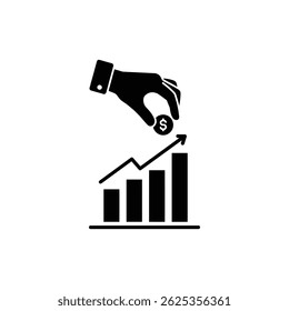 Hand Placing Coin onto Graph Bar with Financial Growth Concept