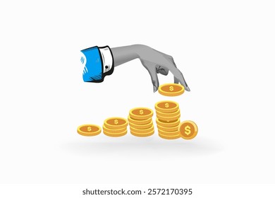 Hand Placing Coin Stacks, Financial Growth, Investment, Wealth