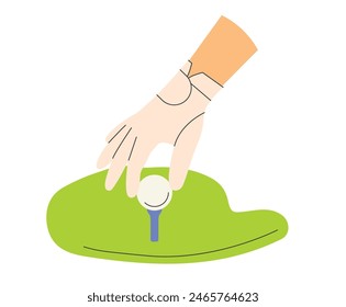 hand placing a golf ball on a tee- vector illustration