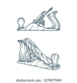 
Hand plane.  Carpenter tool for shaping wood. Woodworking tool.
Jack plane. Jointer plane. Hand drawn vector illustrations set.