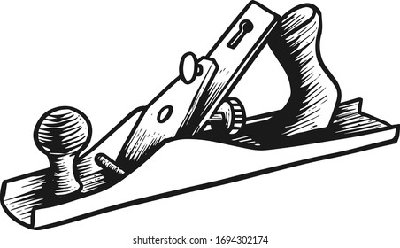 Hand plane icon in sketch style. Woodworking tool vector illustration.