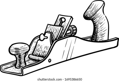 Hand plane icon in sketch style. Woodworking tool vector illustration.