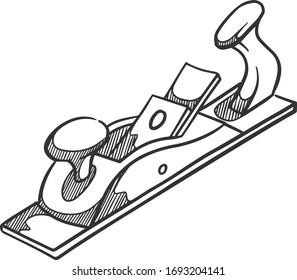 Hand planer icon in sketch style. Woodworking tool vector illustration.