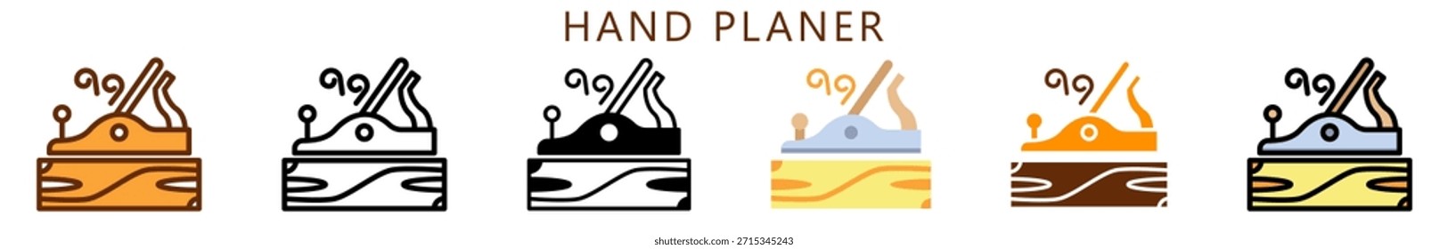 Hand Planer Multi-Style-Symbol, flach, Linie, Glyphe, linear, zweifarbig. Verwandt mit Tischlerei, Holzindustrie. Für moderne Konzeption, UI, UX Web- und App-Entwicklung.