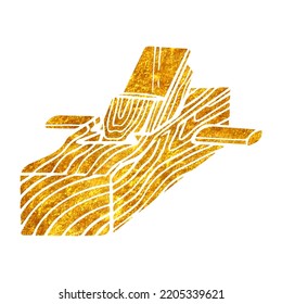 Hand planer Woodworking tool in gold foil texture vector illustration