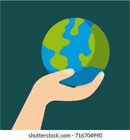 hand with planet earth ecology and environment flat