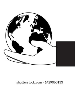 hand with planet eco friendly environment vector illustration