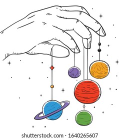 hand planet illustration fantasy vector graphic design	
