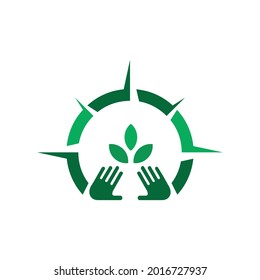 hand plant compass save nature logo icon flat vector concept design