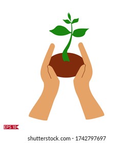 
hand and plant design. illustration of a tree day, in a flat style.