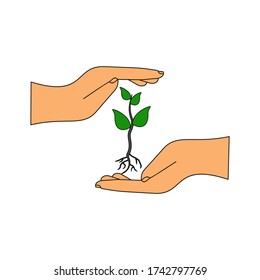 
hand and plant design. illustration of a tree day, in a flat style.