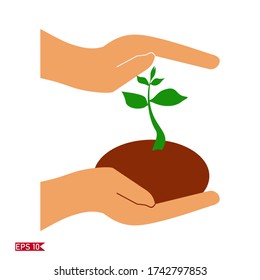 
hand and plant design. illustration of a tree day, in a flat style.