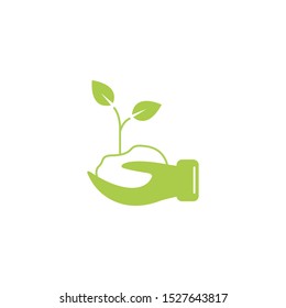 hand with plant eco friendly fill style icon vector illustration design