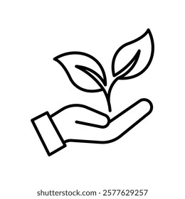Hand with plant. ECO friendly icon, logo, symbol vector. Plant in hand. Ecology concept icon.