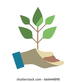 hand with plant with ground to planet conservation