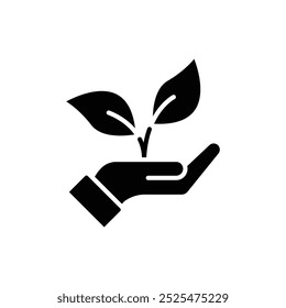 hand with plant icon black graphic design illustration isolated white background