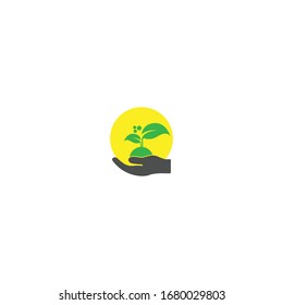 Mano con icono de planta. Ilustración vectorial de la farmacia