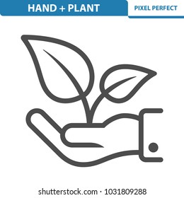 Hand + Plant Icon. Professional, pixel perfect icons optimized for both large and small resolutions. EPS 8 format. 12x size for preview.