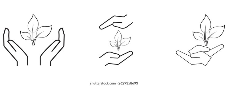 Mano, icono de la planta. Vector. Icono de línea de planta de mano, cambio climático y ecología, ícono de Vector de medio ambiente ecológico, Vector gráfico, signo de contorno de trazo editable, eps 10