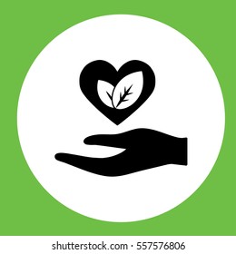 hand with plant leaf eco bio care love icon simple in circle