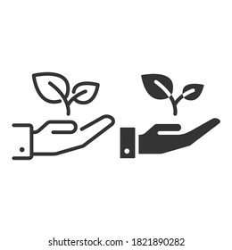 Hand With Plant Line And Glyph Icon, Line Style And Solid Icon. Eco Friendly Hand Holding Plant To Show Environmental Conservation
Vector Illustration. Design On White Background. EPS 10