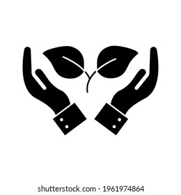 Hand with plant line and glyph icon, ecology and energy, eco friendly sign, vector graphics, a linear pattern color editable