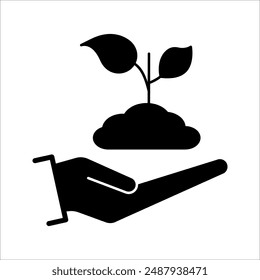 Hand with plant line icon, linear style sign for mobile concept and web design, Hand holding sprout outline vector icon, Growth symbol, logo illustration.