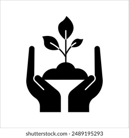 Hand with plant line icon, linear style sign for mobile concept and web design, Hand holding sprout outline vector icon, Growth symbol, logo illustration.