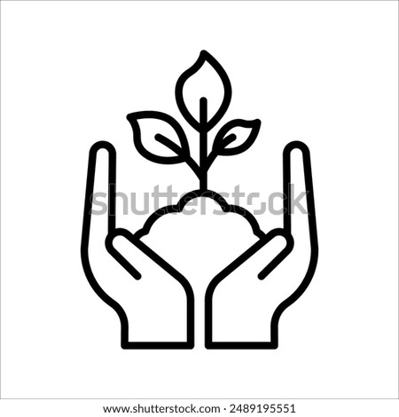 Hand with plant line icon, linear style sign for mobile concept and web design, Hand holding sprout outline vector icon, Growth symbol, logo illustration.