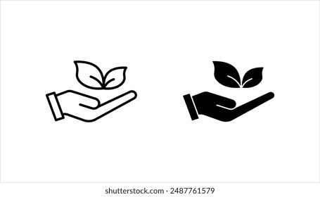 Hand with plant line icon set, linear style sign for mobile concept and web design, Hand holding sprout outline vector icon, Growth symbol, logo illustration, on a white background.